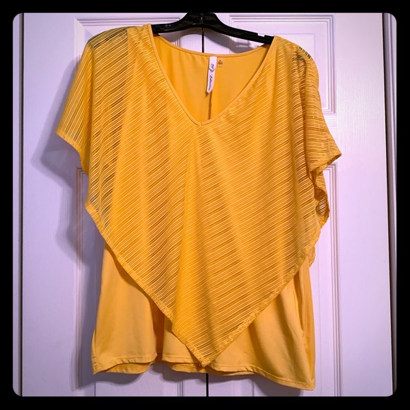 Yellow Plus Size NY Collection solid burnout poncho - Picture 3 of 5